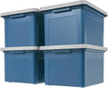 IRIS USA File Box Plastic File Organizer for Letter/Legal File Document Box Durable Storage Bin Tote with Secure Latching Lid Stackable BPA-Free Eco Friendly Sustainable Navy/Gray 35 Qt. 4 Pack