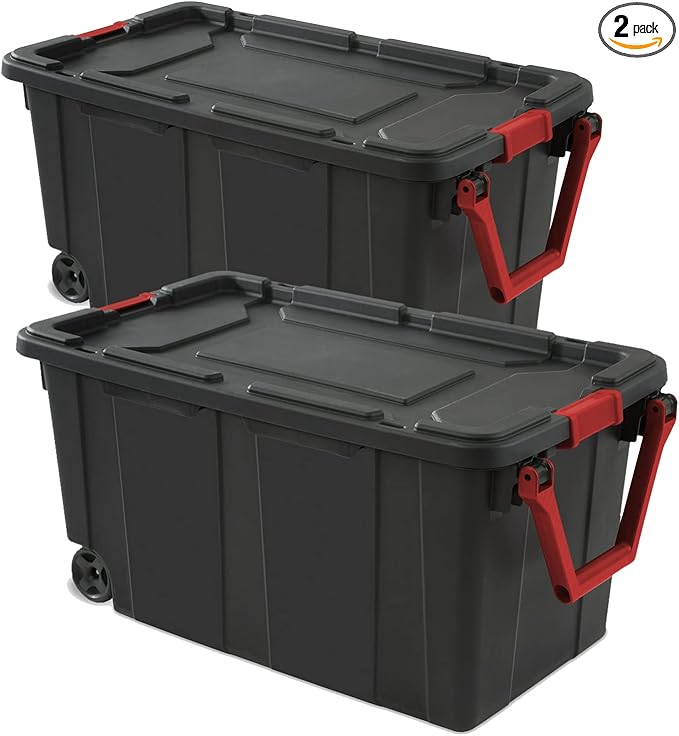 Storage Bins 40 Gallon Heavy-Duty Plastic Storage Bins 2 Pack Container Totes with Durable Lid and Secure Latching Buckles Stackable Tough Storage Containers for Garage and Metal Rack Organizing