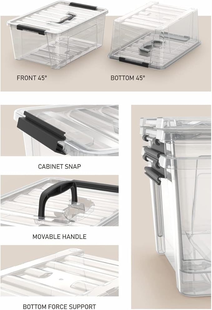 WYT 12 Pack Small 5-Quart Clear Plastic Storage Bins with Lids and Latch Buckles Storage Organizer Container with Handle