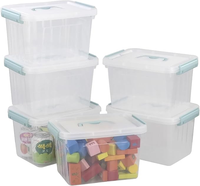 Gloreen 6 Packs 6 Quart Clear Lidded Storage Bins Plastic Latching Container Box with Handle