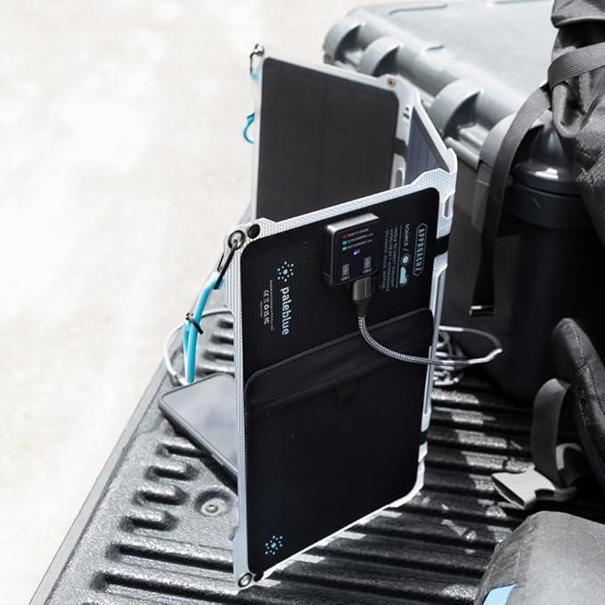 Paleblue Approach 2 Portable Solar Panel Charger – 21 Watts – Triple Panel Foldable Solar Charger with Dual USB Ports Grip Cords &amp Stash Sleeve - Camping Hiking Backpacking &amp Off-Grid Outdo