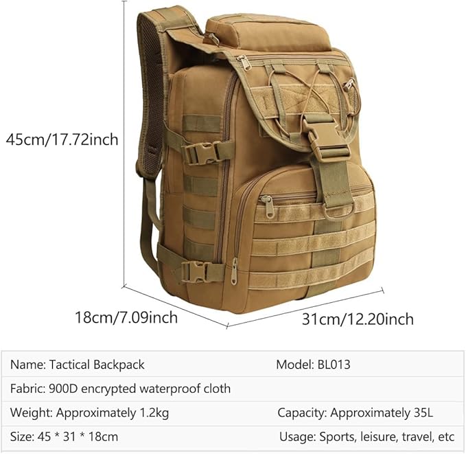 35L Military Tactical Backpacks Molle Army Assault Pack 3 Day Bug Out Bag Hiking Treeking Rucksack (Jungle Digital)
