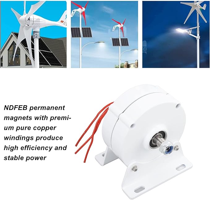 Three Phase Alternator DIY 6000W 12V 24V 48V Gearless Permanent Magnet Low Speed 750 RPM Aluminum Alloy H Class Insulation Energy Saving AC Alternator for Vertical Horizontal Wind Turbine(12V)