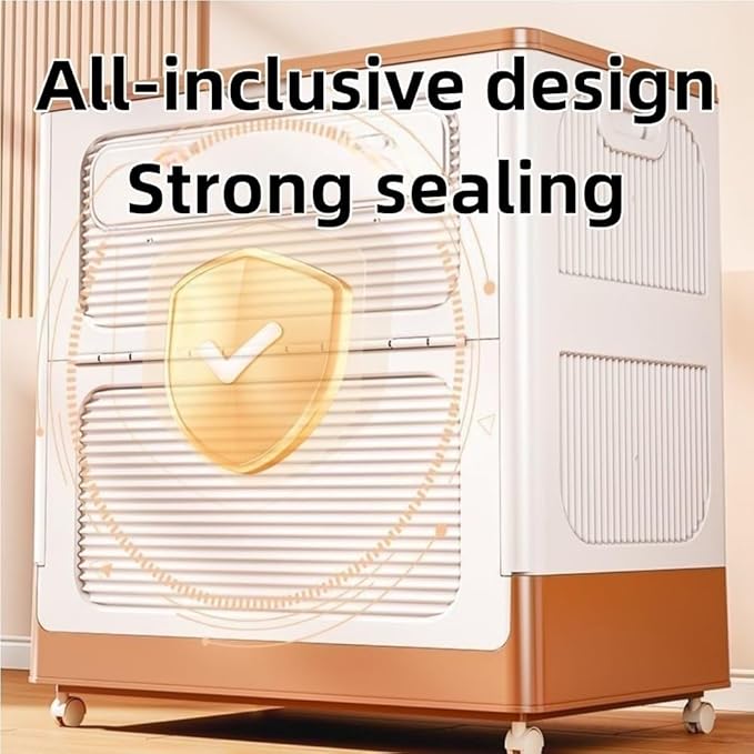 Flip-top Storage Cabinet Clothes Storage Box with 4 Wheels Plastic Foldable Storage Box Multi-functional Storage Bin for Living Room Bedroom(Brown)