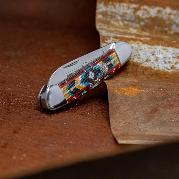WHISKEY BENT HAT CO. Traditional Canoe Folding Knife 3.63 Closed Length 440C Stainless Steel Blades (Desert Bead)
