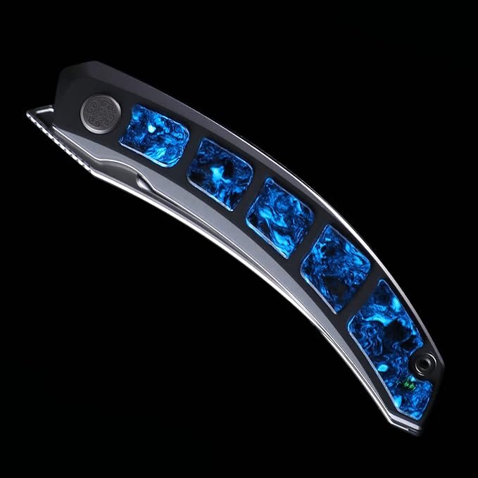 Cavolknife Kamasu Front Flipper Folding Knife3.74 M390 Steel Blade Persian KnifeTitanium &amp GITD Carbon Fiber Handle Pocket Knife Glowing in the darkTitanium Pocketclip(Grey)
