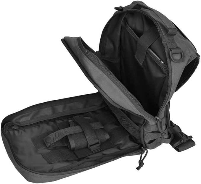 REEBOW GEAR Tactical Sling Bag Pack w/Gun Holster Small Military Rover Shoulder Sling Pack Molle Assault Range Bag Everyday Carry Diaper Bag (Style 07-Black)