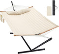 Homgava Two Person Hammock with Stand for Outside Heavy Duty Outdoor Patio Hammock with Portable Steel Stand Large Double Hammocks480lbs Capacity.(Off White)
