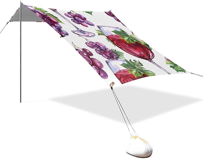 ALAZA Red Wine Glass Grape Seamlss Beach Tent Sun Shelter Portable Canopy Sunshade for Outdoor Camping Picnics Backyard Fun 10x9 ft