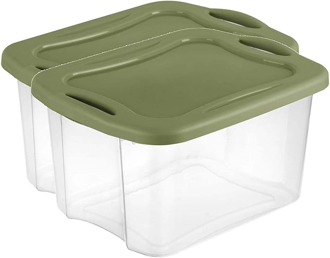 (2 pack) 40 Quart EZ Carry Plastic Storage Bin Full-Grip Handles Green