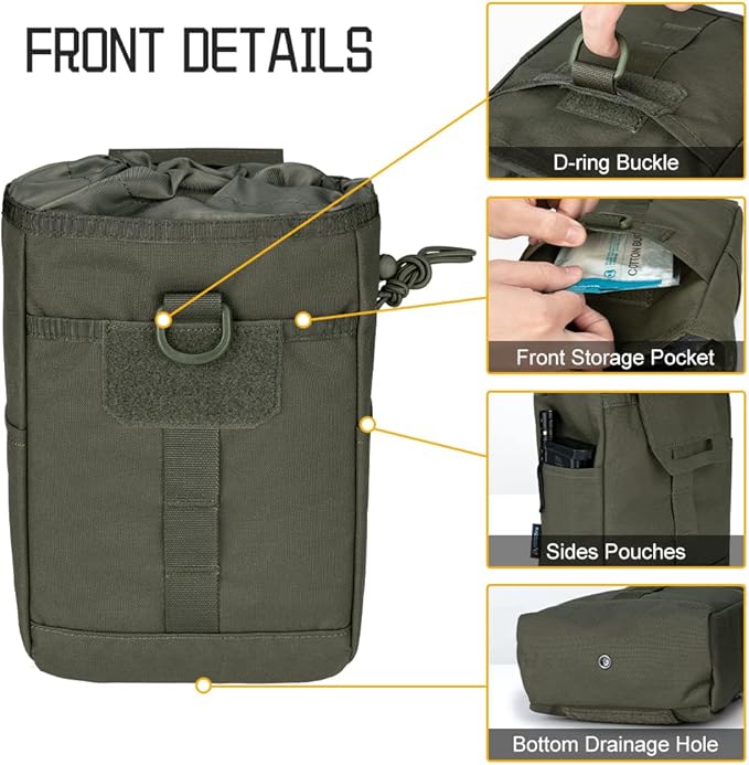 IDOGEAR Molle Dump Pouch Tactical Pouches Roll-up Drawstring Mag Pouches Foldable for Battle Belt Vest Plate Carrier Backpack Utility Folding Dump Pouch Waist Bag