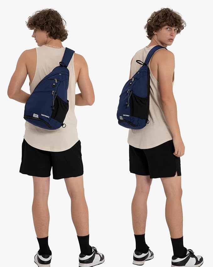 WATERFLY Sling Bag Crossbody Backpack: Over Shoulder Daypack Casual Cross Chest Side Pack (Large Blue)