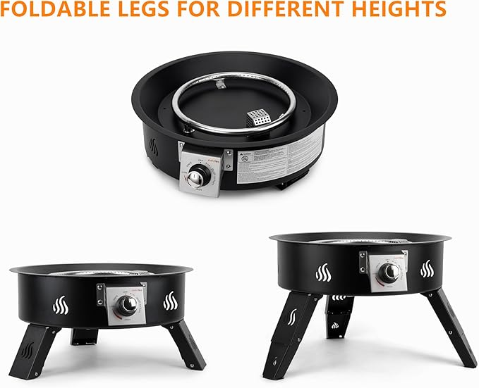 ONLYFIRE OUTDOOR LIVING Propane Fire Pit 19 with Foldable Legs Gas Firepit with Lava Rocks -Portable Smokeless Fireplace for Outside Camping Bonfire Patio Backyard RV Tailgating FP000