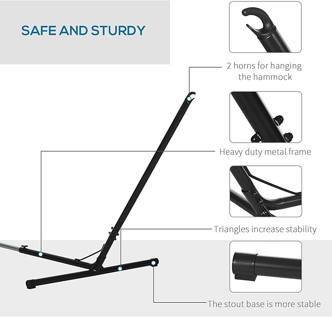 Outsunny Universal Hammock Stand 10-13ft Adjustable Steel Stand Space-Saving and Portable Carrying for Indoor and Outdoor Use Black
