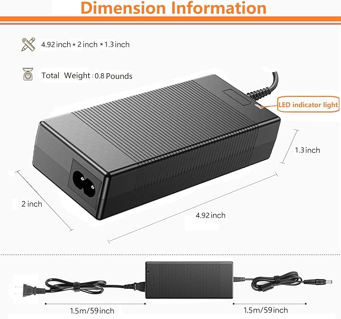19V 65W AC Adapter Charger for EnginStar R300 R350 Powkey R350 ENOFLO G300 DaranEner NEO300 Portable Power Station 300W/296Wh 350W/296Wh Battery Bank Solar Generator Power Supply Cord