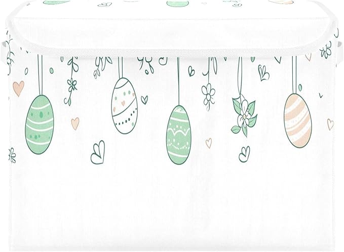 Christmas Storage Baskets with Lids Easter Background Collapsible Bins Stackable Fabric Linen Baskets Closet Organizer Container 16.5x12.6x11.8
