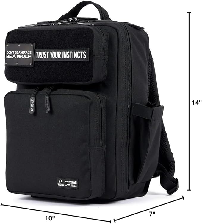WOLFpak 15L Slim Tactical Gym Backpack - Durable 1000D Waterproof Oxford Material | Minimalist Daypack w/Laptop Pocket &amp Dual Cup Holders | Great for Travel &amp Everday Carry | (Alpha Black)
