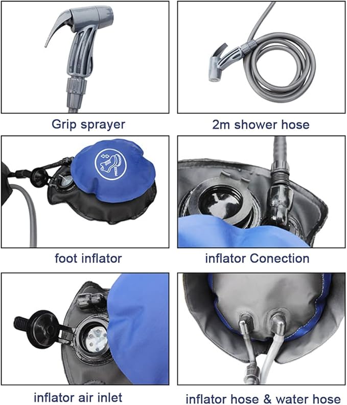 Foot Pump with 11L pvc Pressure Shower Lightweight Outdoor Inflatable Shower Pressure Shower Water Bag for Outdoor Beach Camping Hiking Bathing