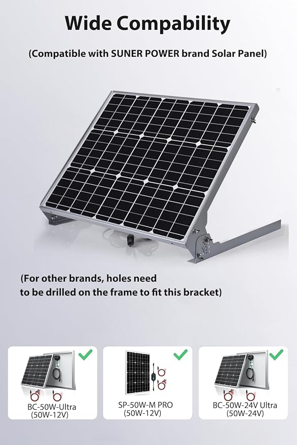 SUNER POWE Adjustable Solar Panel Mount Racks - Folding Mounting Tilt Brackets for Wall Roof RV and Off Grid Solar System