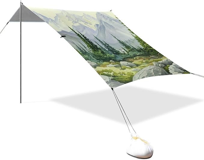 Beach Canopy with Windproof Ropes &amp Sandbags Beach Tent Sun Shade Sun Shelter for Camping Trips Fishing Backyard Fun or Picnics Landscape