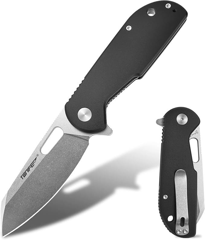 TONIFE Galaxy Mini Folding Knife with D2 Steel Blade and Aluminum Handle EDC Pocket Tool for Camping Hiking and Survival (Black Stone Wash)
