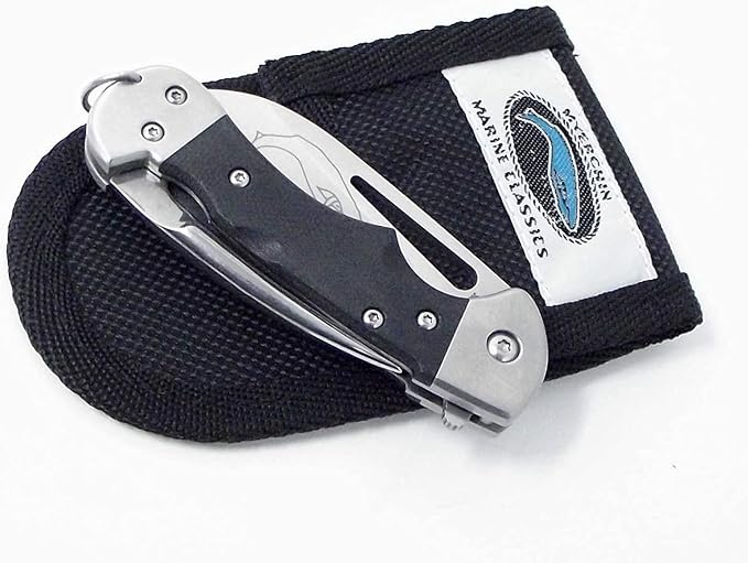 Myerchin BF377 Gen 2 Crew Rigging Knife &amp Marlin Spike - Black G10 Handle - Standard Plain Edge - Crew Bundle with Outdoor Merchants Safety Leather Lanyard - Compact German Marine Stainless Steel