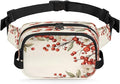 Flowery Berry Waterproof Fanny Pack for Women Men Adjustable Waist Bag with Double Zipper Pockets Lightweight Square Hip Pack for Running Travel Hiking Workout Cycling