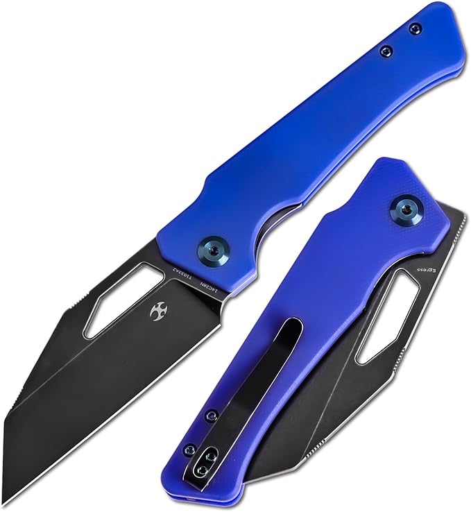 KANSEPT Egress Pocket Knives 8.24in Folding Knife with Black Stonewashed 14C28N Blade Blue G10 Handle Pocket Tactical Knife for Men Women Envelope Opener with Thumb hole T1033A2