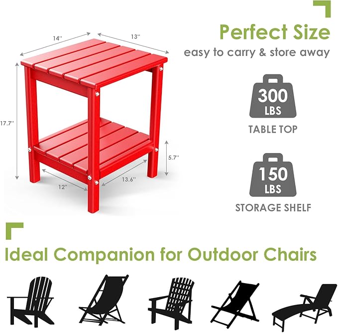 GREENVINES Outdoor Rocking Chair Set | 3-Piece | 2 Rocking Chairs with 1 Side Table | Porch Rocker | HDPE Plastic | Red | Patio Furniture Sets | High Back | Big &amp Tall | Ladder Back