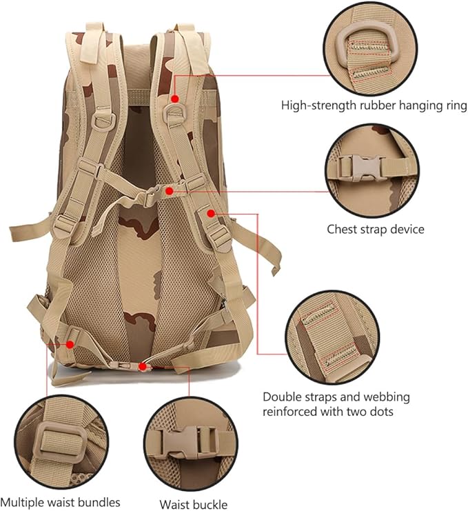 Tactical Backpack for Men Hiking Day Pack Molle Military Rucksack Waterproof Assault Pack Bag for Hunting Camping Trekking (Jungle Camouflage)