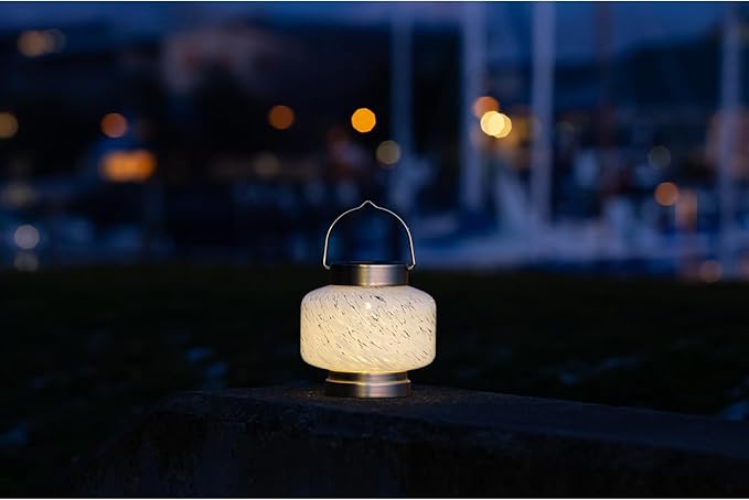 Allsop Home and Garden Solar Boaters Lantern Square Handblown Glass with Solar Panel and LED Light Weather-Resistant for Outdoor Deck Patio Garden Square/White 1-Count