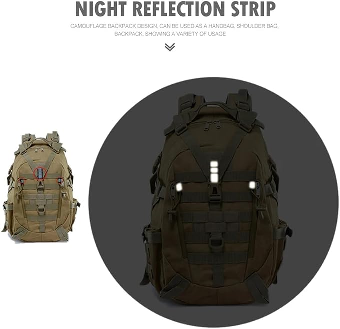 Genérico Compatible For Camping Backpack Men's Bag Travel Bags Tactical Climbing Rucksack Hiking Outdoor Reflective Shoulder(Black B)