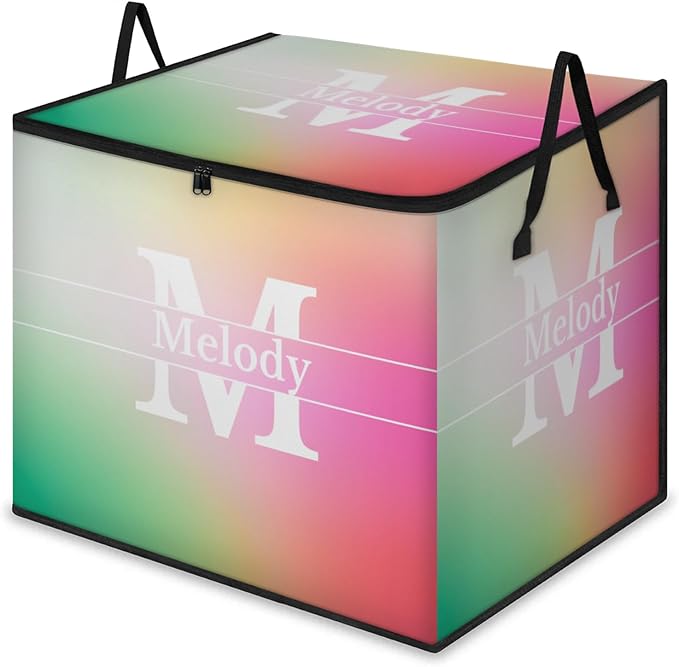 Personalized Extra Storage Bins with Lid Customized Name Initial Letter Jumbo Storage Basket Rectangle Clothes Organizer for Organizing Kids and Pets Toys Shelf Closet Gradient Pink with Purple