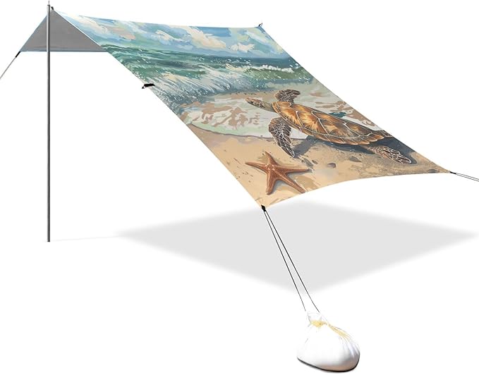 ALAZA Turtles Starfish Beach Beach Tent Sun Shelter Portable Canopy Sunshade for Outdoor Camping Picnics Backyard Fun 10x9 ft