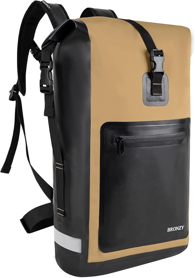 Vogano Waterproof Backpack Waterproof Bag Dry Bags 30L Roll Top Closure Travel Bags For Kayaking Camping Boating Hiking Beach (Khaki)