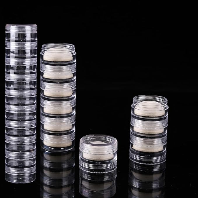 BAOFALI 100 PCS Stackable Plastic Containers Clear Storage Box Round Organizer Jars for Beads Buttons DIY Art CraftJewelry Nail Accessory (919x3.5cm/ 7.5X.5inch)