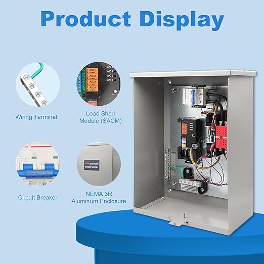100 Amp Automatic Transfer Switch Single Phase Generator Transfer Switch Power Management Replacement for Generac RXSW100A3 NEMA 3R Outdoor Rated Aluminum Enclosure for Indoor and Outdoor Use