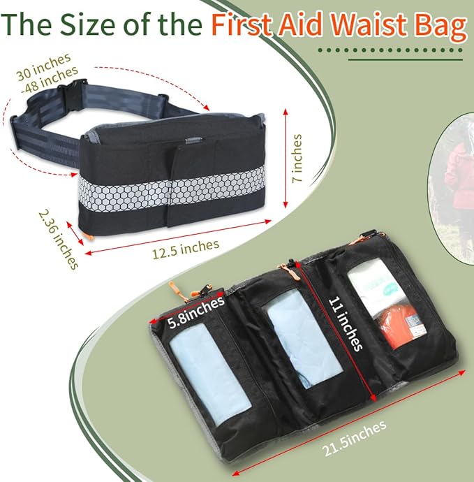 Empty First Aid Waist Bag Molle Medical Pouch with Belt EMS Fanny Pack with Three-piece SystemIFAK Medical Bag for CampingHiking or Traveling (Black)