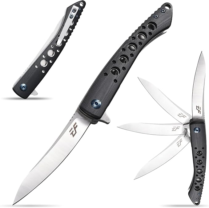 Eafengrow EF943 EDC Folding Knife D2 Steel Blade G10 Handle Flipper Knifes with Pocket Clip for Camping Hiking Survival Outdoor(black)