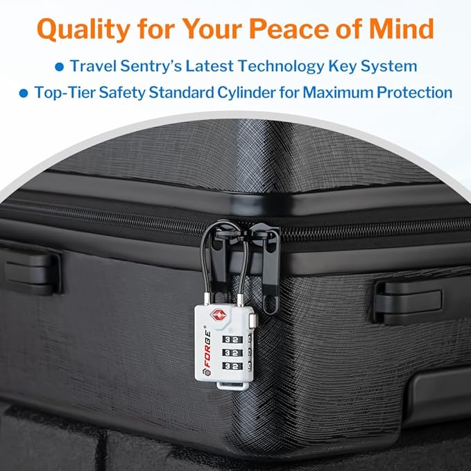 TSA Approved Cable Luggage Locks Re-settable Combination with Alloy Body (White 4 Locks)