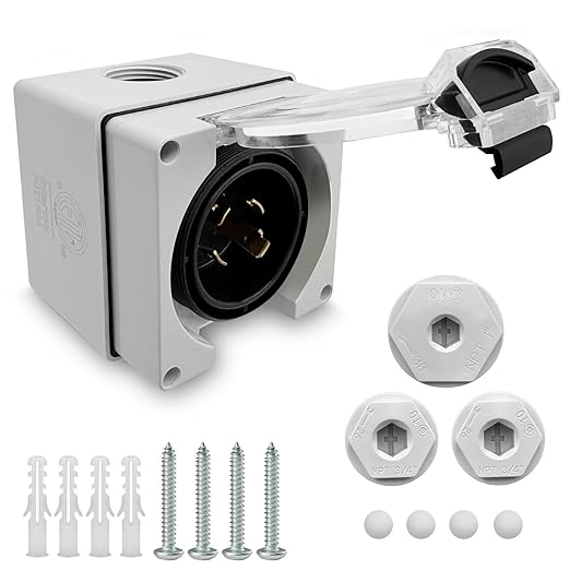 ETL Listed NEMA L14-30P 30 Amp125/250 VoltPlug Connector Outlet BoxOutdoor Weatherproof and dustproof Enclosed Lockable Panel 3 Pole-4 Wire Twist Locking