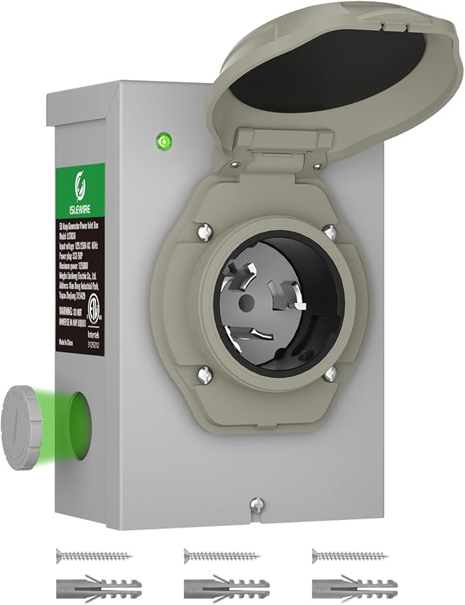 50 Amp Generator Power Inlet Box Pre-drilled NEMA SS2-50P Box 4-Prong Twist Lock Plug 125/250V 12500W Weatherproof NEMA 3R for Outdoor Use LED Indicator Emergency Ready ETL Listed