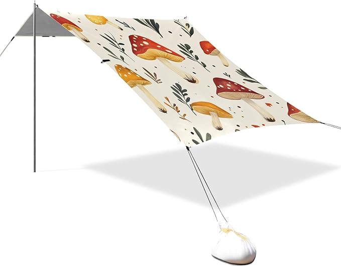 ALAZA Funny Mushroom and Leave Beach Tent Sun Shelter Portable Canopy Sunshade for Outdoor Camping Picnics Backyard Fun 10x9 ft
