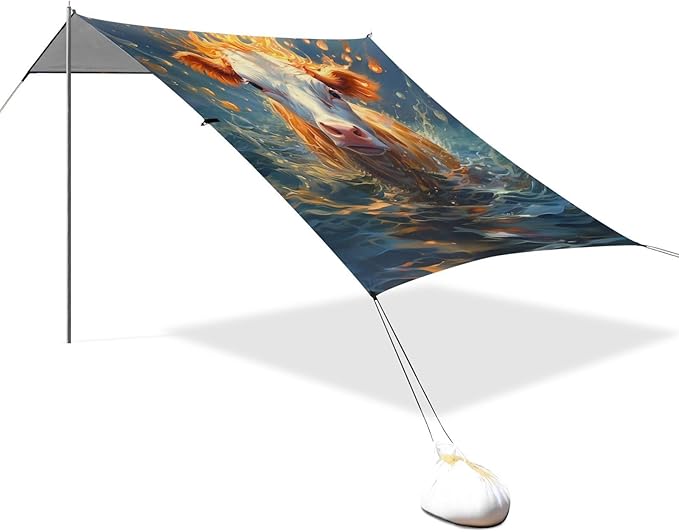ALAZA Cow Fire and Water Beach Tent Sun Shelter Portable Canopy Sunshade for Outdoor Camping Picnics Backyard Fun 10x9 ft
