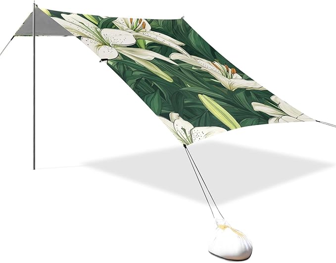 ALAZA Lily Floral Flowers and Leaves Beach Tent Sun Shelter Portable Canopy Sunshade for Outdoor Camping Picnics Backyard Fun 10x9 ft