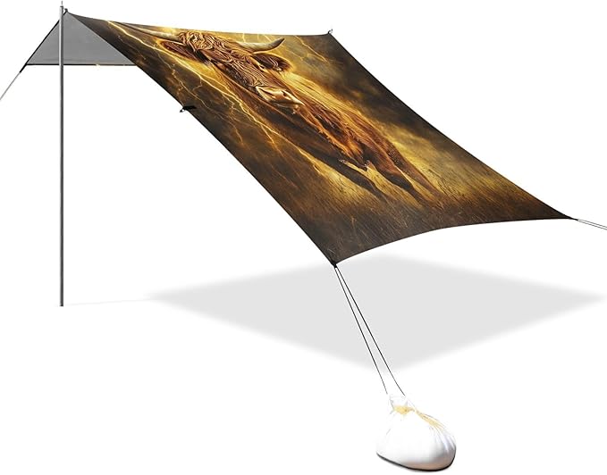 ALAZA Cow Yellow Lightning Background Beach Tent Sun Shelter Portable Canopy Sunshade for Outdoor Camping Picnics Backyard Fun 10x9 ft