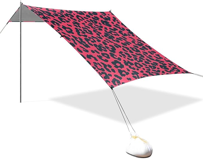 ALAZA Pink Leopard Print Cheetah Beach Tent Sun Shelter UPF50+ Protection Beach Shade Canopy w/ 4 Sandbags for Outdoor Camping Fishing Backyard Fun Picnic 10x9 ft