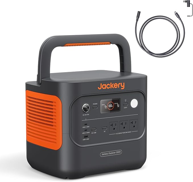 Jackery Explorer 2000 v2 Portable Power Station with 16ft DC Extension Cable 2042Wh LiFePO4 Battery 2200W Solar Generator USB-C PD 100W Fast Charging for Camping Home Use(Solar Panel Optional)