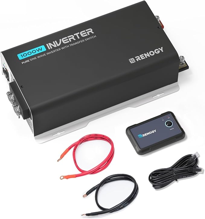 Renogy Inverter PUH 1000W Pure Sine Wave Power Inverter with UPS Transfer Switch &amp Bluetooth 12V DC to 120V AC Converter for RV Truck HomeCamping - 2000W Surge Power Remote Monitoring