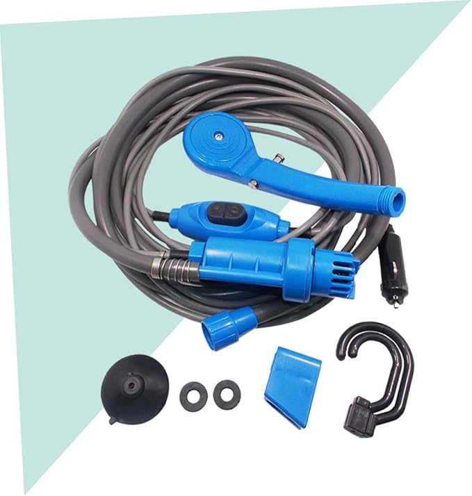 GARVALON Travel-Friendly 12v Portable Shower Camping Shower Set Auto Power Cable Pump and Hanging Hook for Outdoor Activities